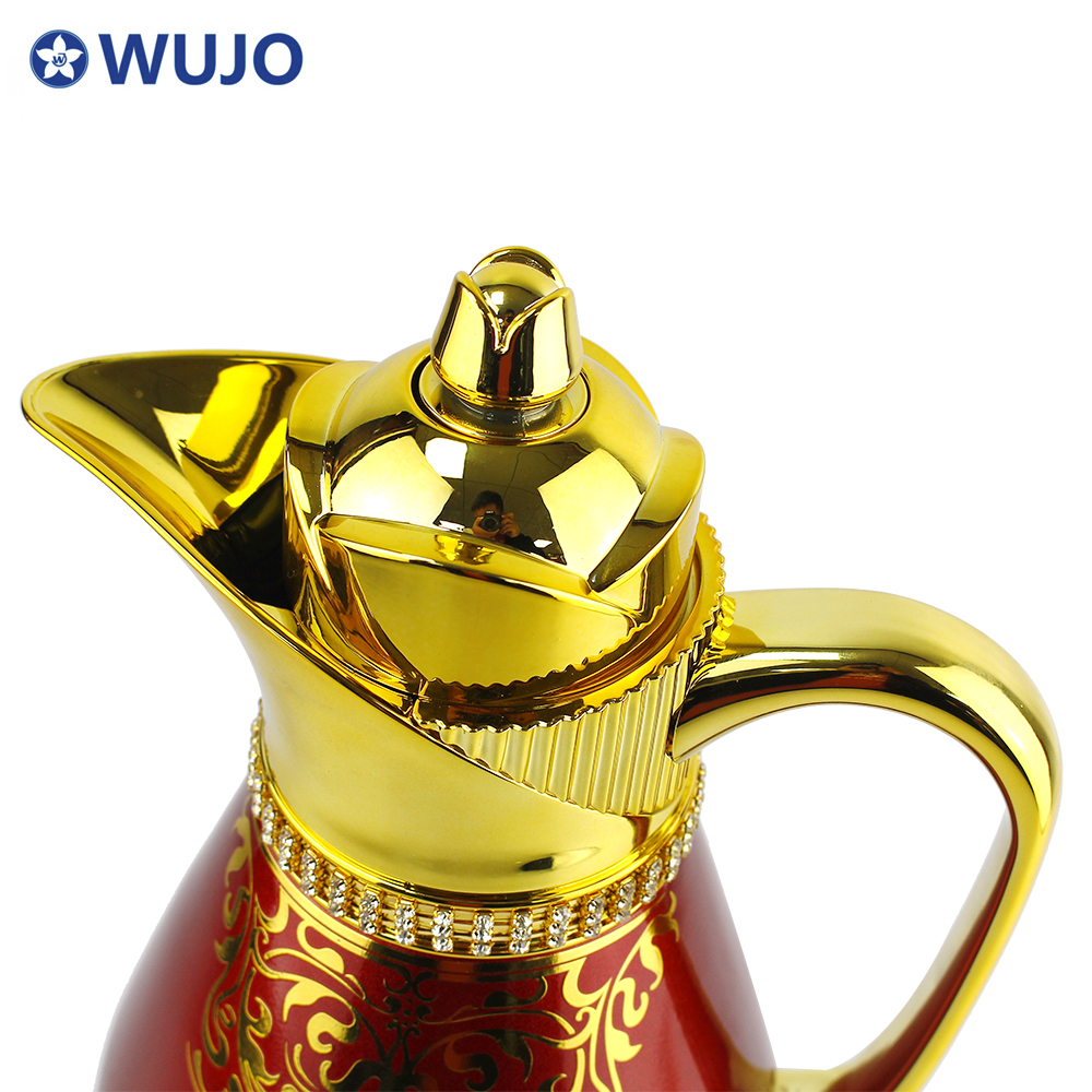 Wujo Customized Hohe qualität 1l Rosa Rosa Glasfindung Verriegelter Deckel isolierter arabischer Luxuskaffeekocher